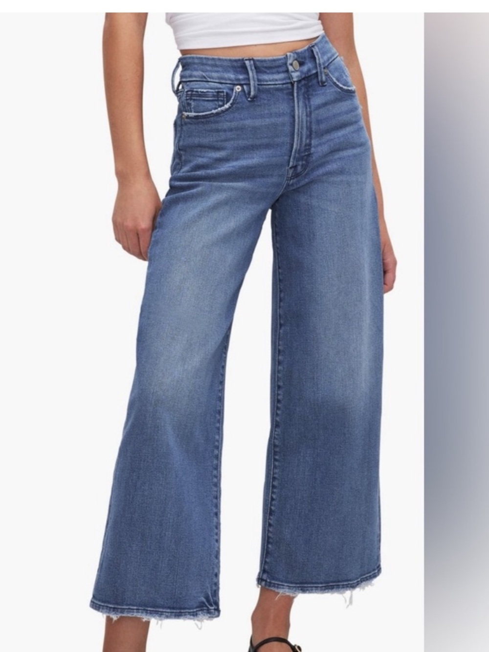 Good American Good Waist Palazzo Crop Jeans 22 Indigo Wide Leg GWPC220T NWT
